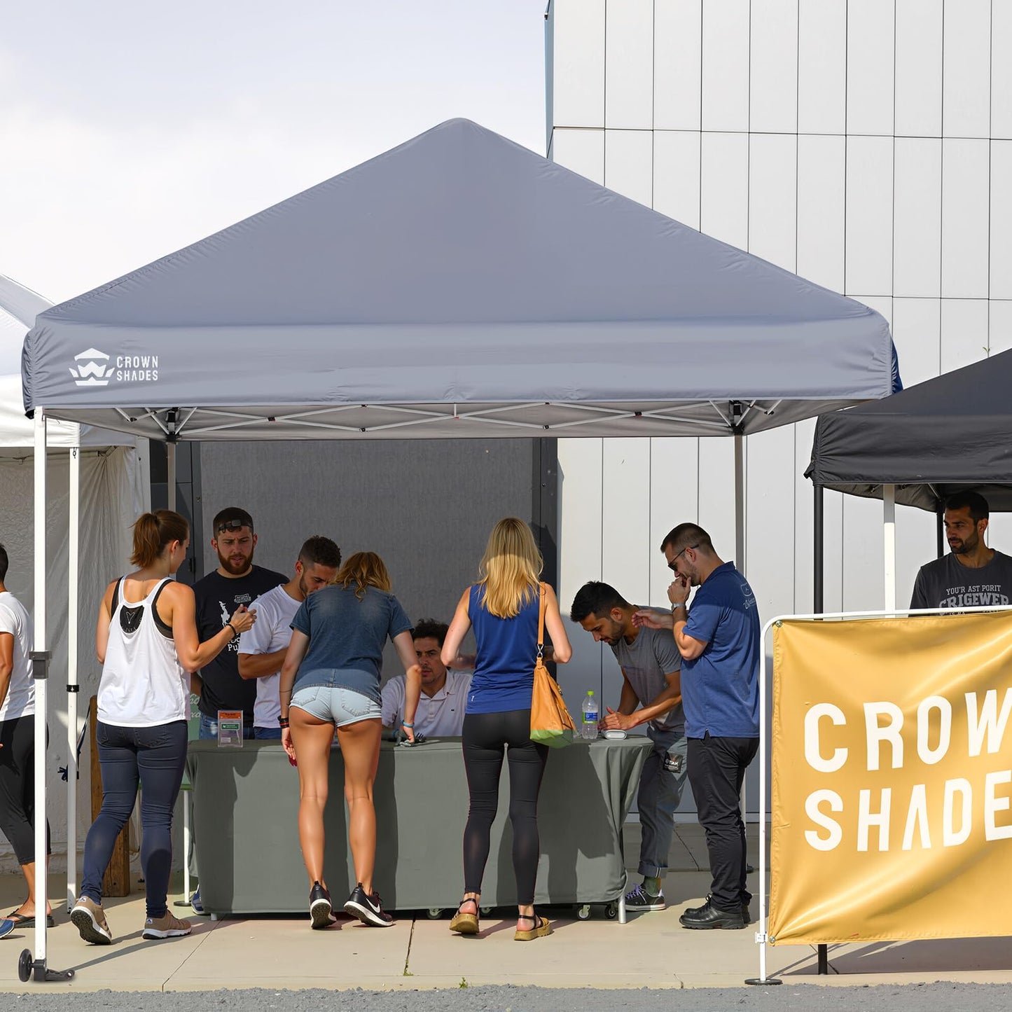 CROWN SHADES Pop Up Canopy Tent, 8x8 Commercial Canopy Tent with 4" Wheels, 4 Upgraded Weights, Patented Centerlock, 400D Strength Oxford Fabric, Sto'N Go Bag, Gray