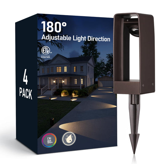LEONLITE LED Pathway Lights Low Voltage, 180° Adjustable Head Focused or Wide Ground Coverage, 3W Outdoor Landscape Lighting for Driveway, Walkway, ETL Listed, Aluminum, 3000K Warm White, Pack of 4
