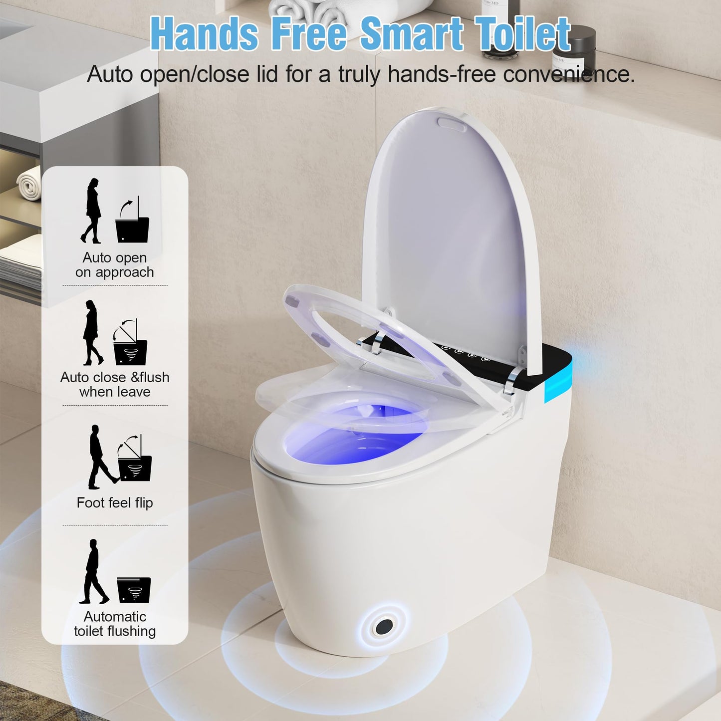 Luxury Smart Toilet, Elongated One Piece Toilet with Heated Seat, Dryer, Auto-Lift Lid, Soft Close, Electric Tankless Bidet Toilets for Bathroom with Siphon Dual Flush 0.8/1.2 GPF, MAP 1000g