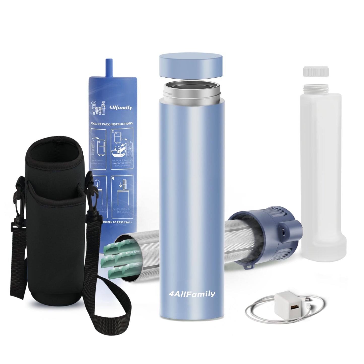 4ALLFAMILY Voyager Insulin Cooler MINI with Auto Shut-Off – Insulin Cooler Travel Case TSA Approved – Rock Blue USB Powered Medication Travel Case with Ice Pack for Temperature-Sensitive Meds
