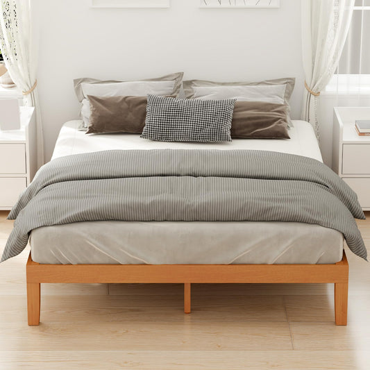 Sweetcrispy Queen Wood Platform Bed Frame, Solid 1000LBS Heavy Duty Bed Base with Wooden Slat Support, Sturdy, Stylish & Noise-Free Design, No Box Spring Needed, 12IN Natural Pine