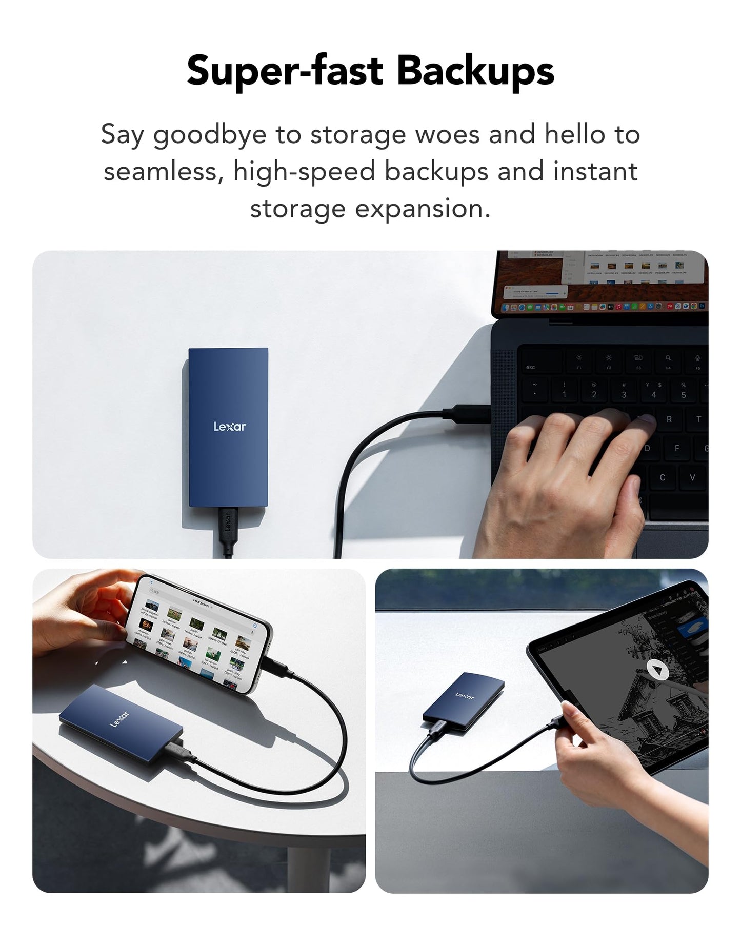 Lexar ES3 1TB External SSD, USB 3.2 Gen2 Portable SSD, PSSD Up to 1050MB/s Read, 1000MB/s Write, External Solid State Drive Compatible with iPhone 17 Series/Mac/PS5/XBOX/Laptop/PC, Blue