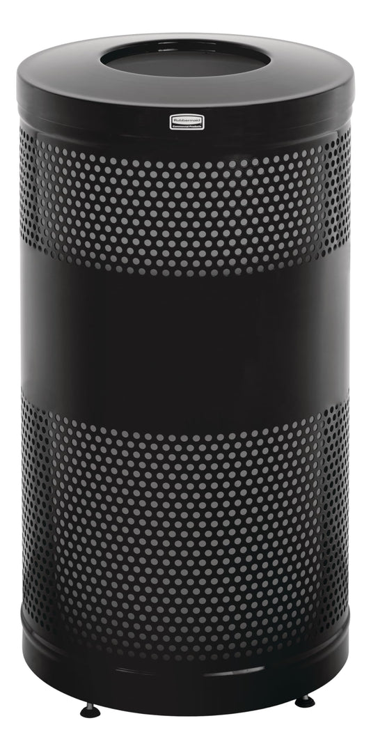 Rubbermaid Commercial Products Perforated Steel Trash Can, 25-Gallon, Black, Hands-Free Indoor/Outdoor Garbage Bin for Mall/Stadium/Office/Lobby/Restaurant