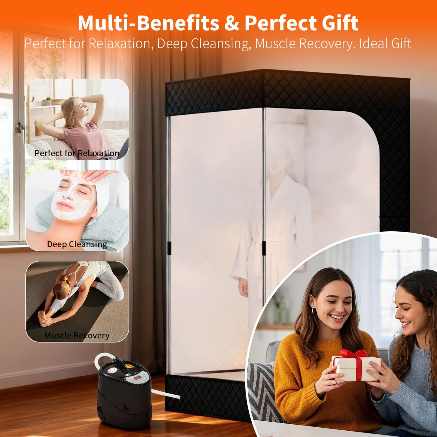 Dikutar Sauna Box -Portable Sauna for Home with Upgraded 3L 1500W Steamer,Folding Chair and Non-Slip Mat for Relaxation Spa,5-Layer Waterproof & Insulated Steam Saunas Tent,3 * 3 * 6ft,Larger (Black).