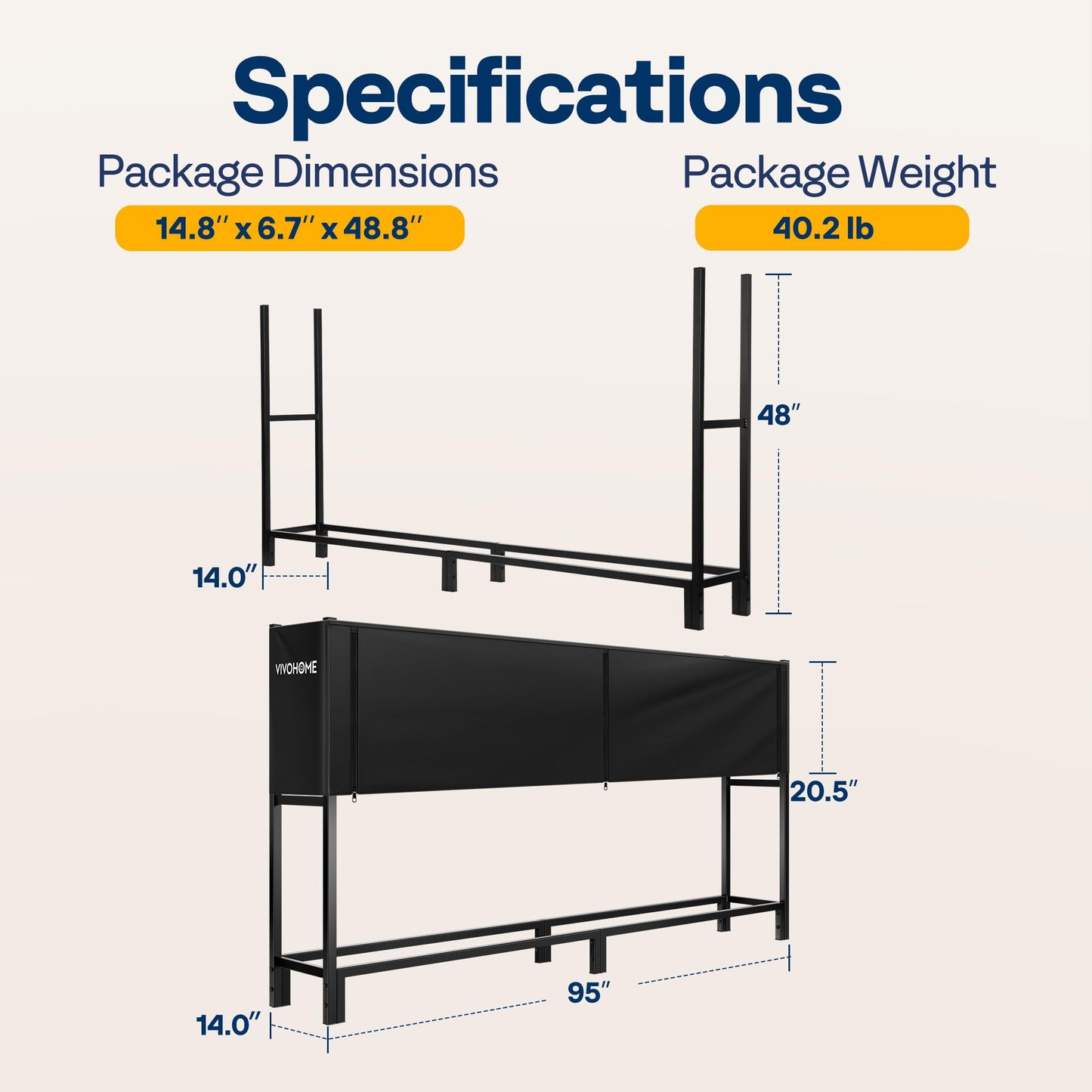 VIVOHOME Upgraded Heavy Duty 8 ft 1/2 Cord Firewood Rack Outdoor with Cover Combo Set, Thick Steel Log Holder Up to 3300 lb, Fire Wood Pile Storage Stand Organizer Black