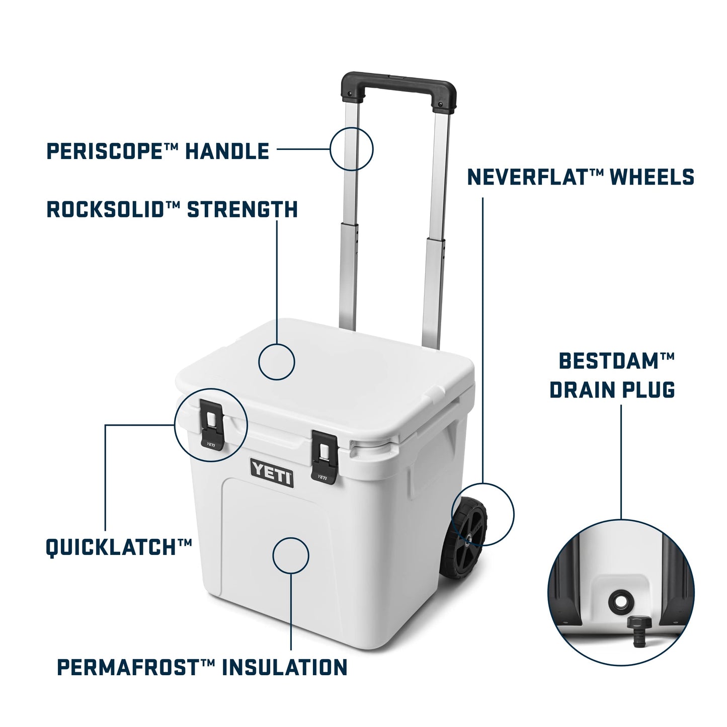 YETI Roadie 48 Wheeled Cooler with Retractable Periscope Handle, White