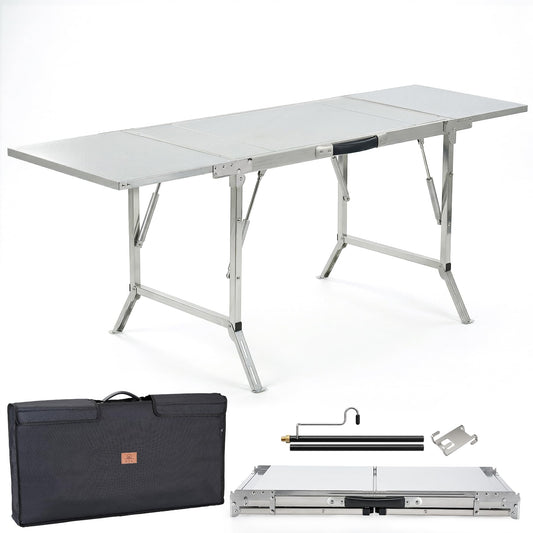 CAMPJOURNEY Folding Table IGT Camping Table, Portable Outdoor IGT Cook System, Stainless Steel Camp Table with Carry Bag for Car Camping Picnic RV Trip Patio Backyard BBQ