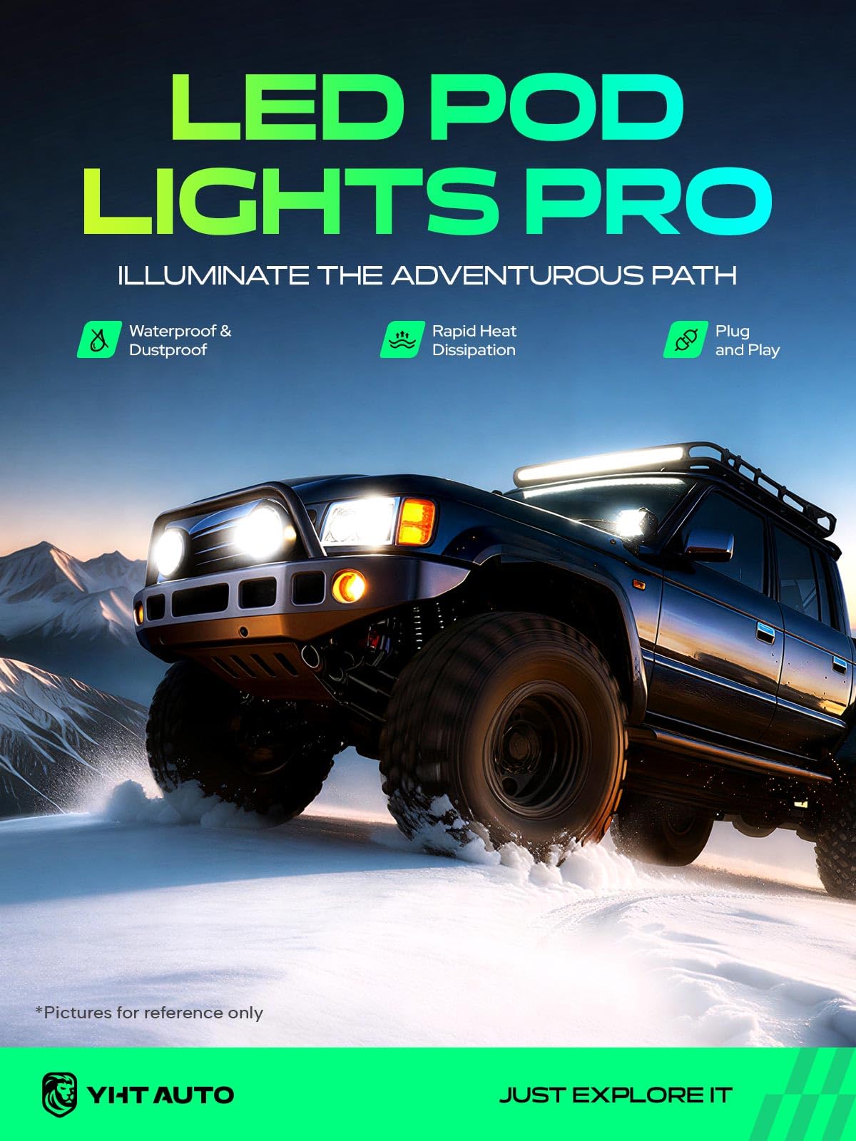 YHTAUTO 9 Inch LED Light Bars w/Wiring Harness Lens Cover, 120W, 14400LM, 5700K, Combo Beam Off Road Camper Pod Fog Light for Truck SUV ATV UTV Golf Cart Tractor 4x4 Van Boat IP67 Waterproof Lamp