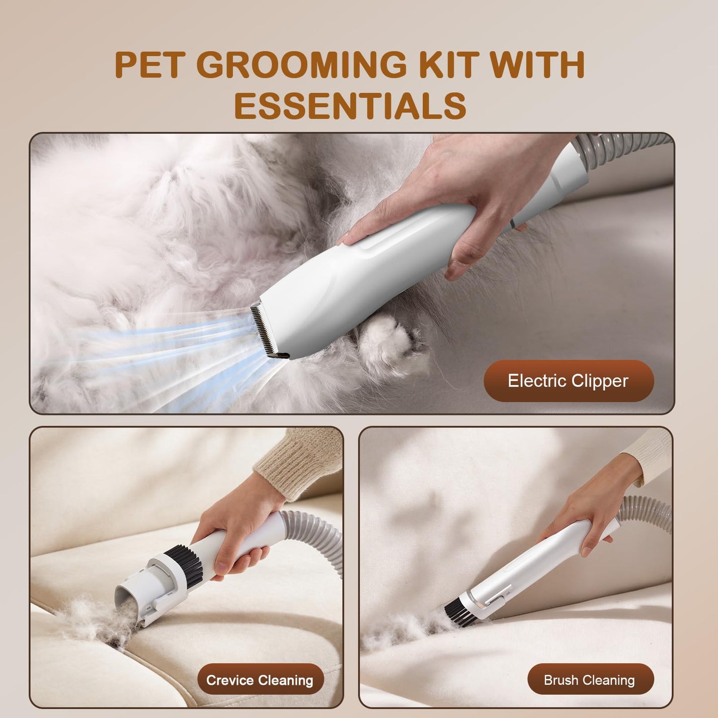 Ozumek Dog Grooming Vacuum, Dog Grooming Kit, 3 Suction Modes Dog Brush Vacuum with 5 Pet Grooming Tools (Alabaster)