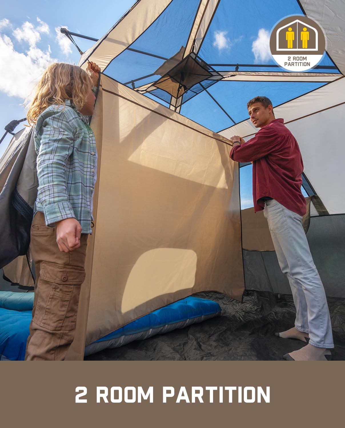 FanttikOutdoor Zeta C8 Pro Camping Tent 8 Person Instant Cabin Tent Setup in 60 Seconds with Rainfly & Windproof Portable with Carry Bag for Family Camping & Hiking, Khaki