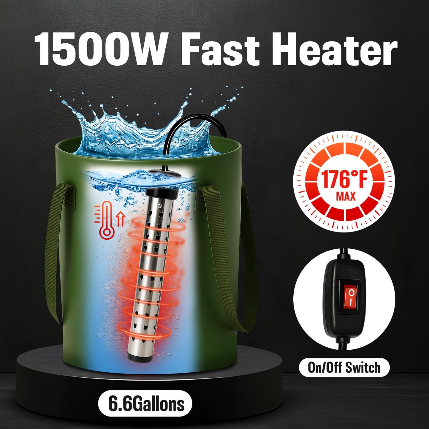 Motivekit™ Portable Camping Shower Tent Kit with LED Lights | 6.6 Gallons Foldable Bucket, 6000mAh Shower Pump, 6' 7" Shower Head, 1500W Immersion Heater, Summer Beach Outdoor Shower for Hiking Beach