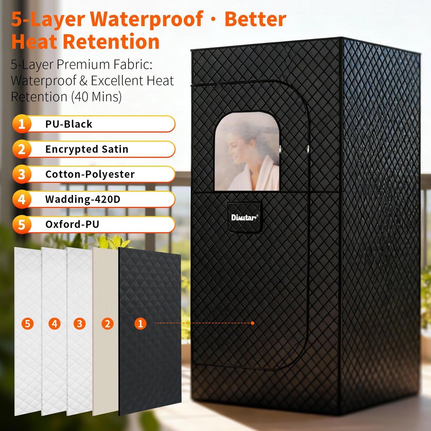 Dikutar Sauna Box -Portable Sauna for Home with Upgraded 3L 1500W Steamer,Folding Chair and Non-Slip Mat for Relaxation Spa,5-Layer Waterproof & Insulated Steam Saunas Tent,3 * 3 * 6ft,Larger (Black).
