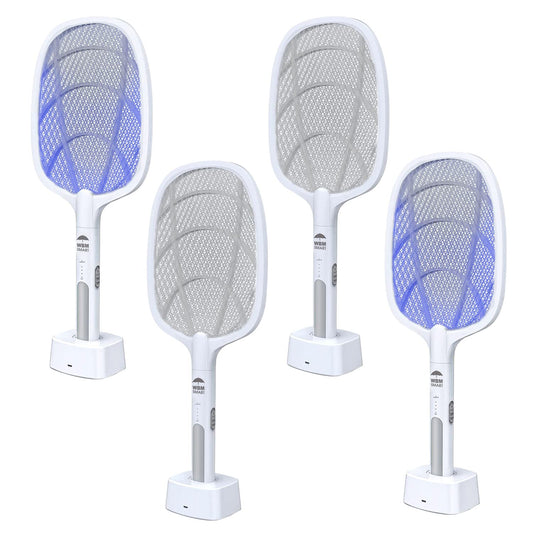2 in 1 Electric Bug Zapper, Mosquitoes Trap Lamp & Racket, USB Rechargeable Electric Fly Swatter for Home and Outdoor Powerful Grid 3-Layer Safety Mesh Safe to Touch, Pack of 4