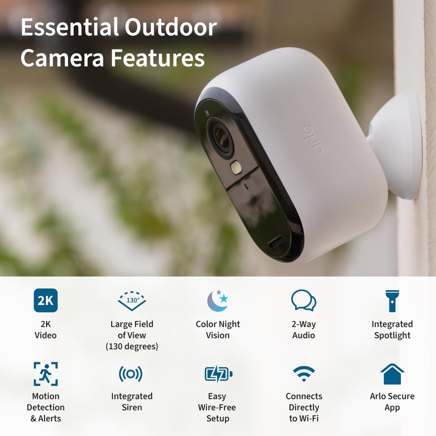 Arlo Essential Security Cameras Wireless Outdoor 2K (2nd Gen, 2023 Release) - Battery Power, Person Recognition, Package Detection, Animated Preview, 1-Month Trial of Secure Plan, 3 Cam, White
