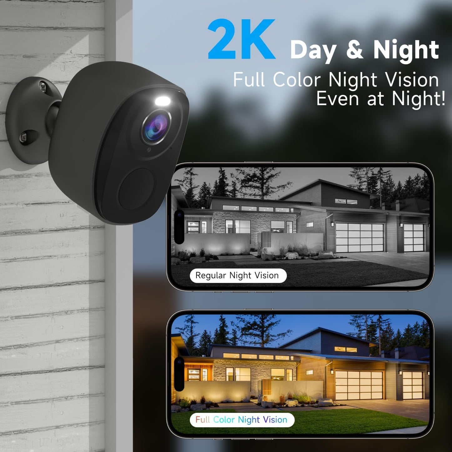 4Pack 5G/2.4G WiFi Security Cameras, 2K Security Cameras Wireless Outdoor Battery Powered with AI Motion Detection Siren Alarm, Color Night Vision, 2-Way Talk, IP65 Waterproof, Works w/Alexa, Cloud/SD