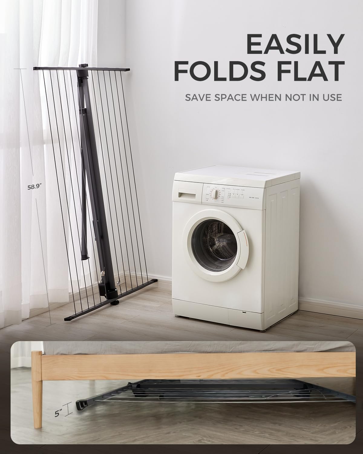 CROS Outdoor Portable Folding Clothesline, 46FT Heavy Duty Stainless Steel Drying Rack, A-Frame Freestanding Clothes Drying Stand with Ground Stakes
