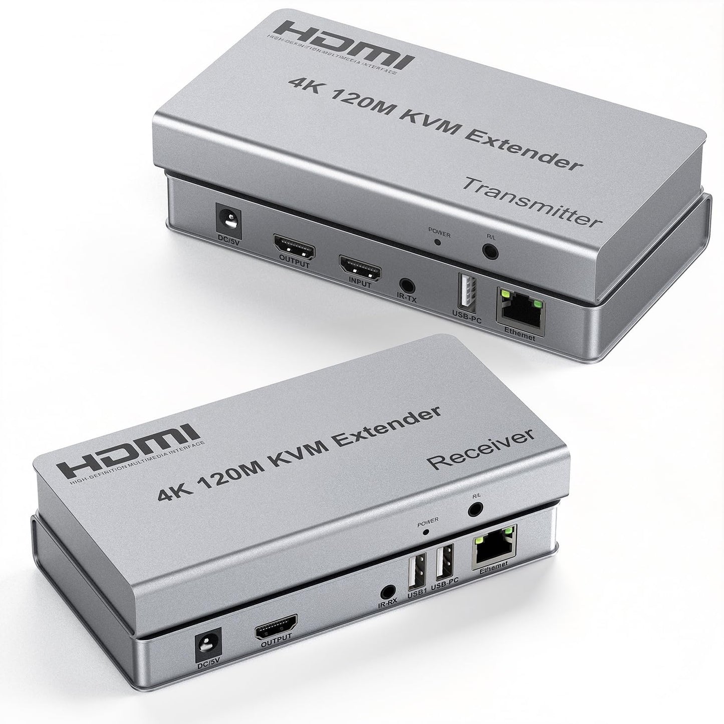 4K HDMI KVM USB Extender, 393ft Over Cat6, with Both Audio Port, Loop Out, IR, HDMI Over Ethernet, Keyboard Mouse Extension for PC, DVR, NVR, TV, Monitor, Projector