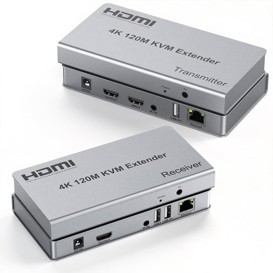 4K HDMI KVM USB Extender, 393ft Over Cat6, with Both Audio Port, Loop Out, IR, HDMI Over Ethernet, Keyboard Mouse Extension for PC, DVR, NVR, TV, Monitor, Projector