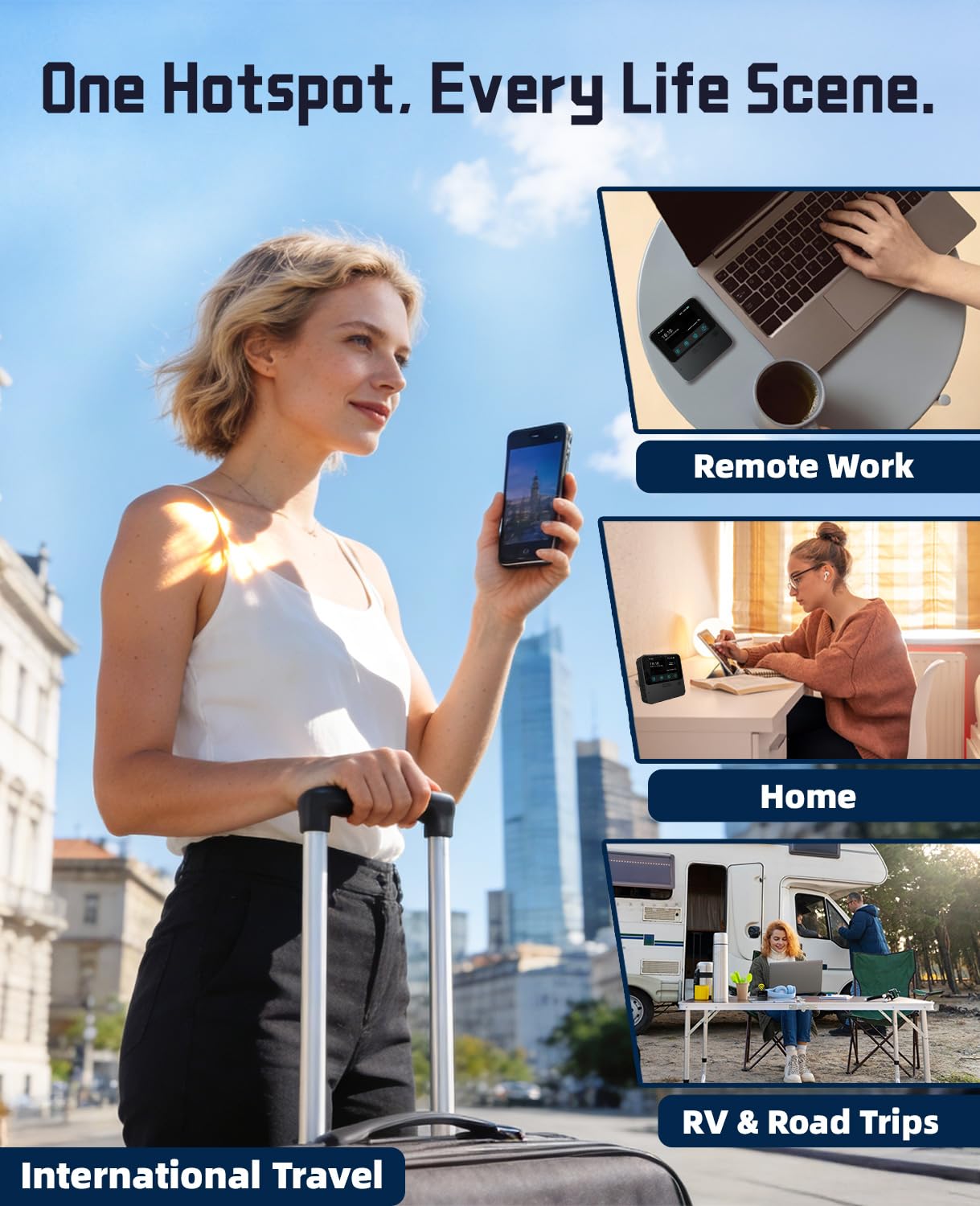 FREEBOT Mobile Hotspot - 4G LTE Portable WiFi for Travel in 150+ Countries, Pocket WiFi Router 10-Device, 5000mAh Battery & No Contract/SIM, 5GB Global (90 Days) for Business, Trips & Outdoors