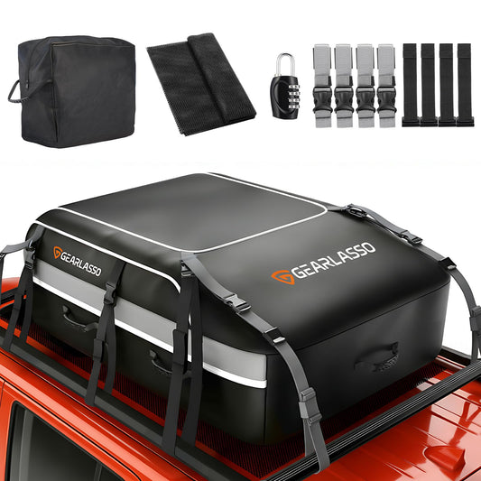 Car Roof Bag 21 Cubic Feet, Waterproof Rooftop Cargo Bag for Cars SUVs & Vans, 840D Heavy-Duty PVC, Universal Fit with or Without Roof Rack- Anti-Slip Mat，Combination Lock，6 Door Hooks，4 Extra Straps
