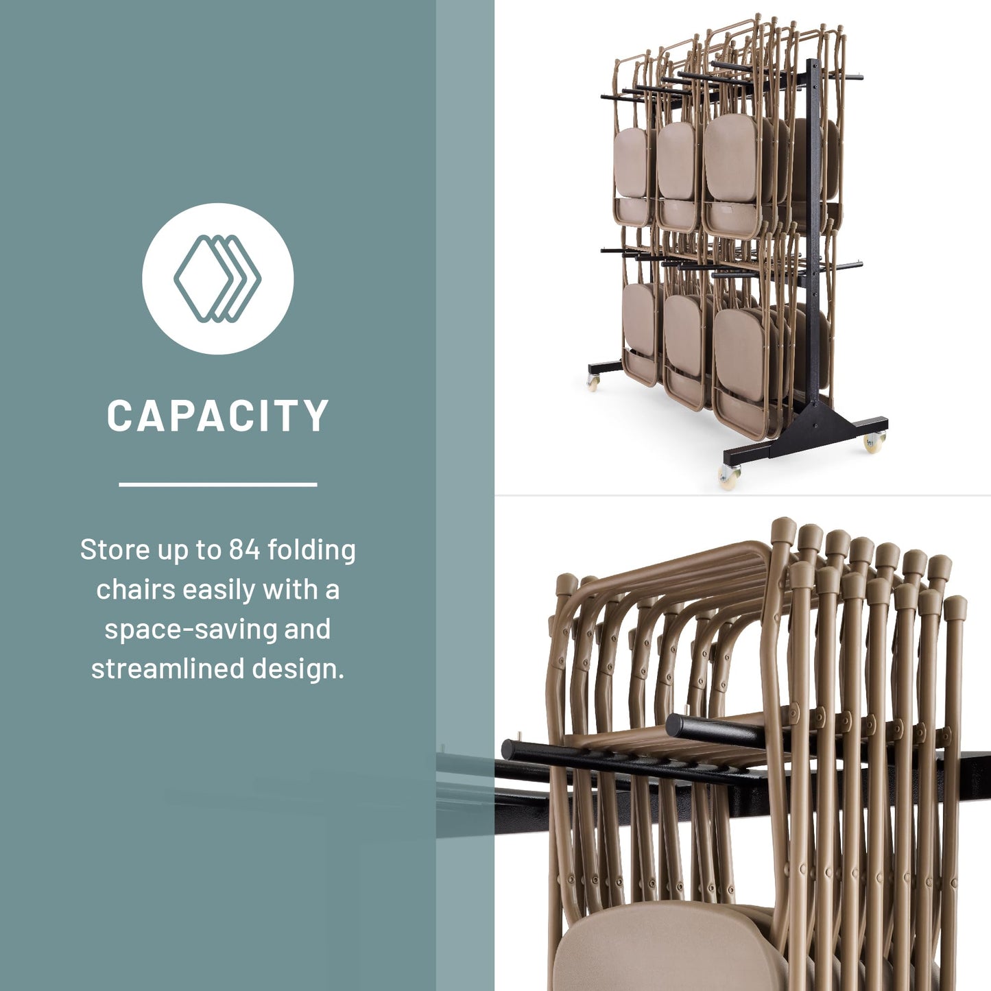 Safco 2 Tier Folding Chair Cart, Heavy Duty Powder Coated Storage Cart, Holds 84 Chairs, Commercial-Grade Steel, Black