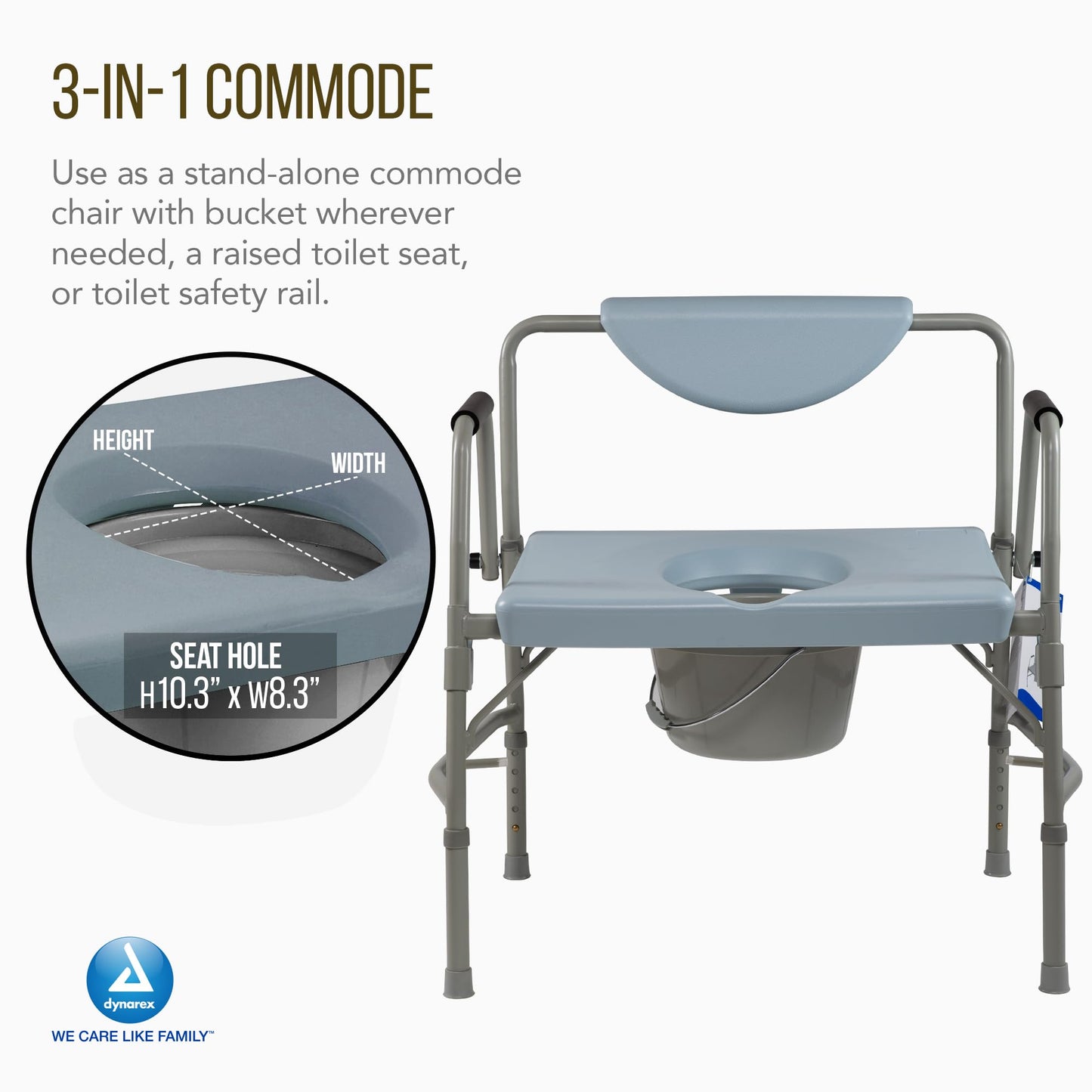 Dynarex Bariatric Drop Arm Bedside Commode, Multi-Use Portable Toilet Chair with 650 Pound Weight Capacity and a Heavy-Duty Steel Frame, Grey, 1 Bariatric Drop Arm Bedside Commode