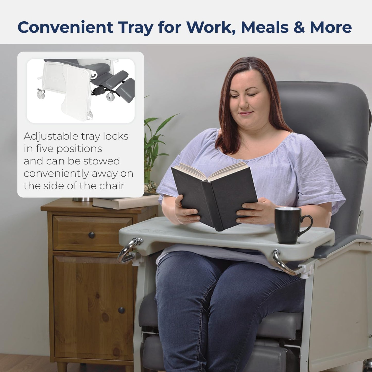 Drive Medical 3 Position Heavy Duty Bariatric Geri Chair Recliner, Reclining Clinical Chair with Armrests and Tray, Extra Wide Seat, Charcoal