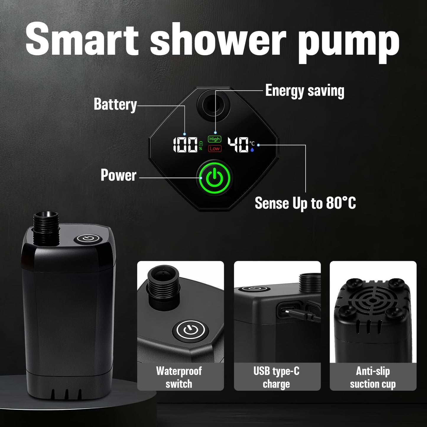 Motivekit™ Portable Camping Shower Tent Kit with LED Lights | 6.6 Gallons Foldable Bucket, 6000mAh Shower Pump, 6' 7" Shower Head, 1500W Immersion Heater, Summer Beach Outdoor Shower for Hiking Beach