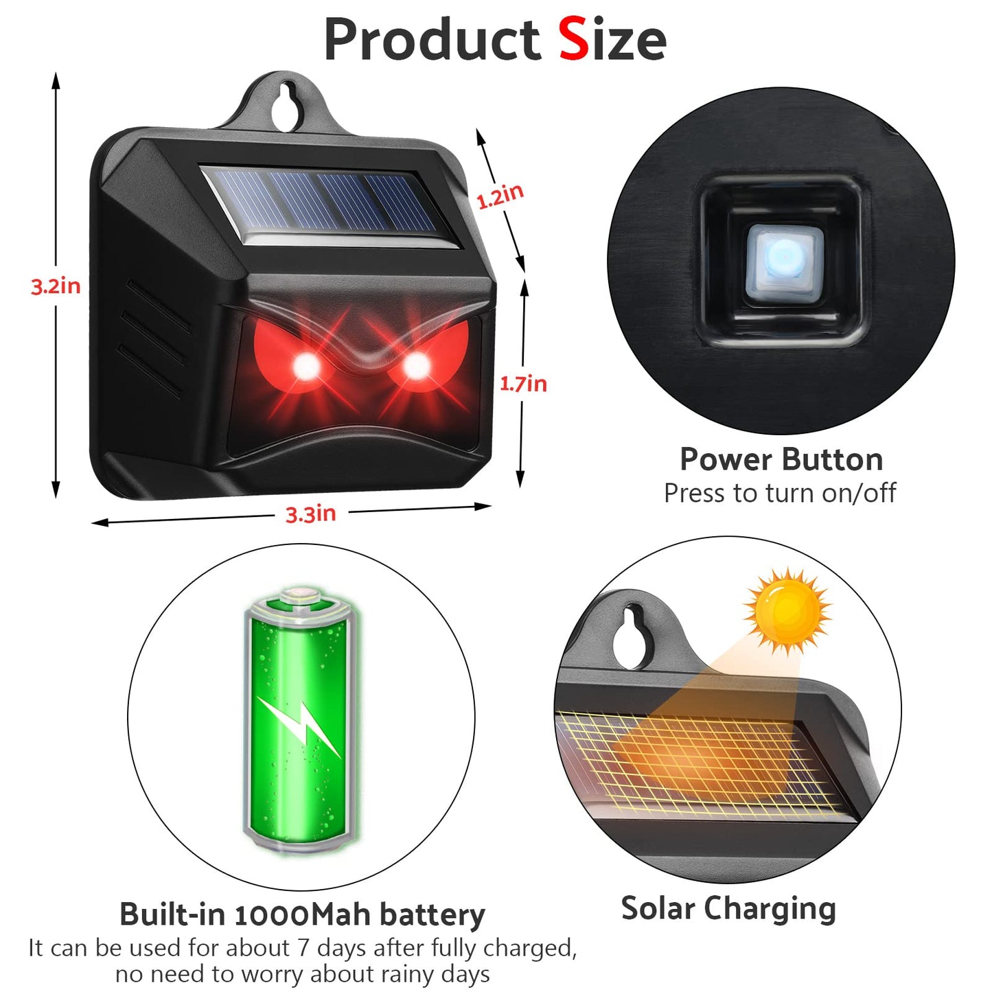 Kittmip Solar Control Light Nocturnal Animal Repeller Outdoor Deterrent Devices Light Sensor Animal Repellent for Skunk Deer Coyote Fox Raccoon Cat Garden Yard Farm Chicken Coop (18, Black)