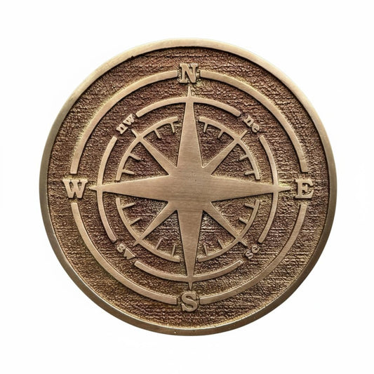 Plaque Solid Brass Compass Rose Wall Antique Nautical Navigation Decor with Engraved N S E W Directions | Vintage Rustic Maritime Wall Art for Home, Office, Patio & Outdoor Gift (5"x5"Inches)