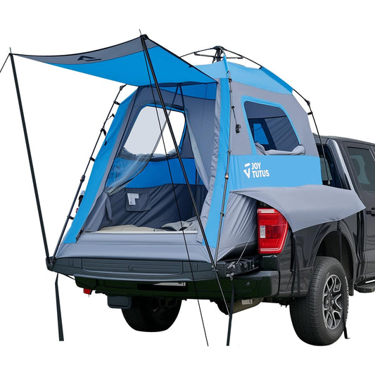 JOYTUTUS Automatic Truck Tent, Easy Set-up, Portable Truck Bed Tent 5.5FT with Rainfly, Truck Camping Tent with Waterproof PU2000mm Double Layer for 2 Person - Blue