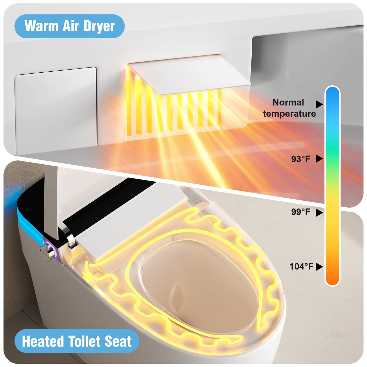 Luxury Smart Toilet, Elongated One Piece Toilet with Heated Seat, Dryer, Auto-Lift Lid, Soft Close, Electric Tankless Bidet Toilets for Bathroom with Siphon Dual Flush 0.8/1.2 GPF, MAP 1000g