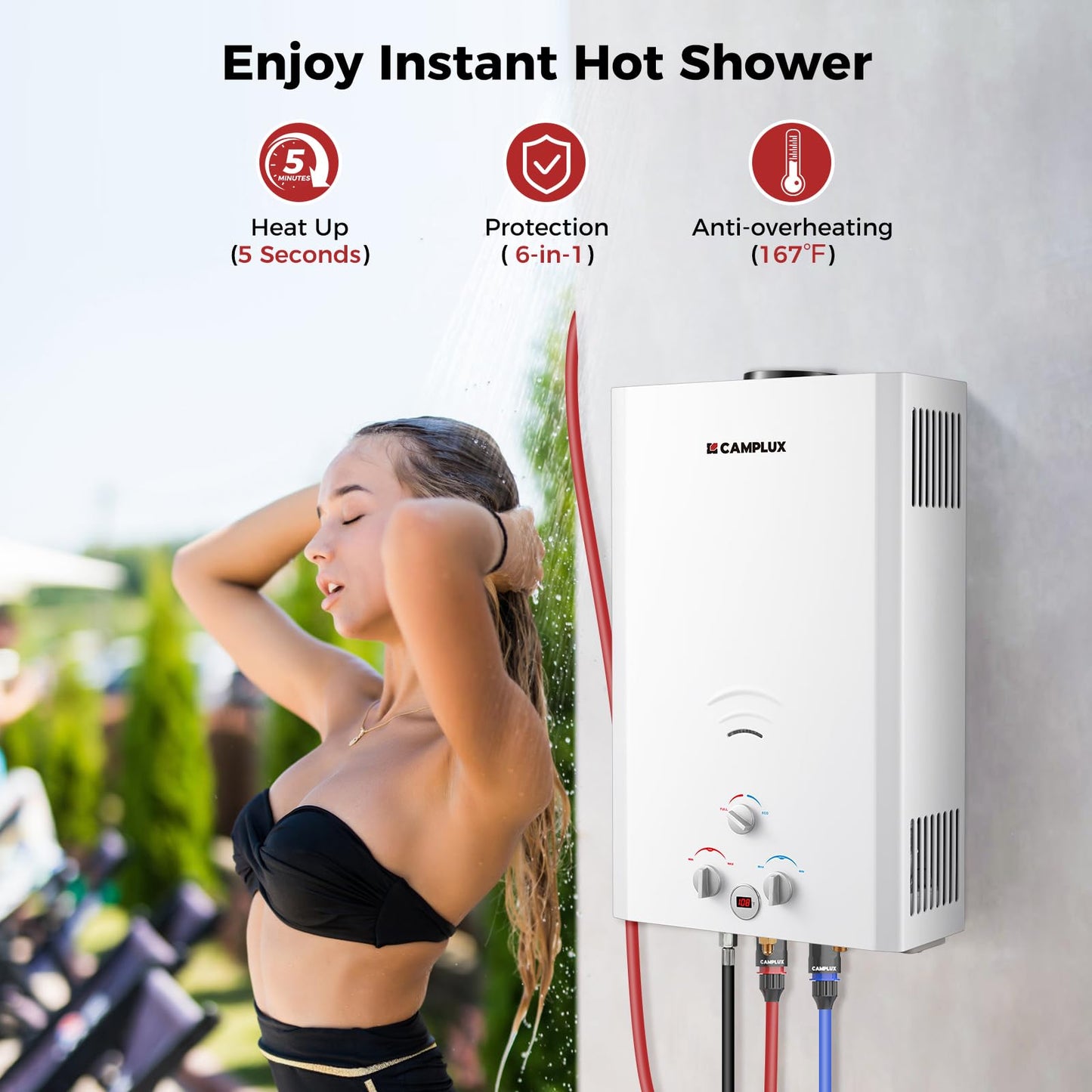 CAMPLUX Outdoor Tankless Water Heater Propane, 4.22 GPM Propane Tankless Water Heater, 16L Outdoor Water Heater for Camping, Remote Cabins, Tiny House & Mobile Home, 110,000 BTU, BW422
