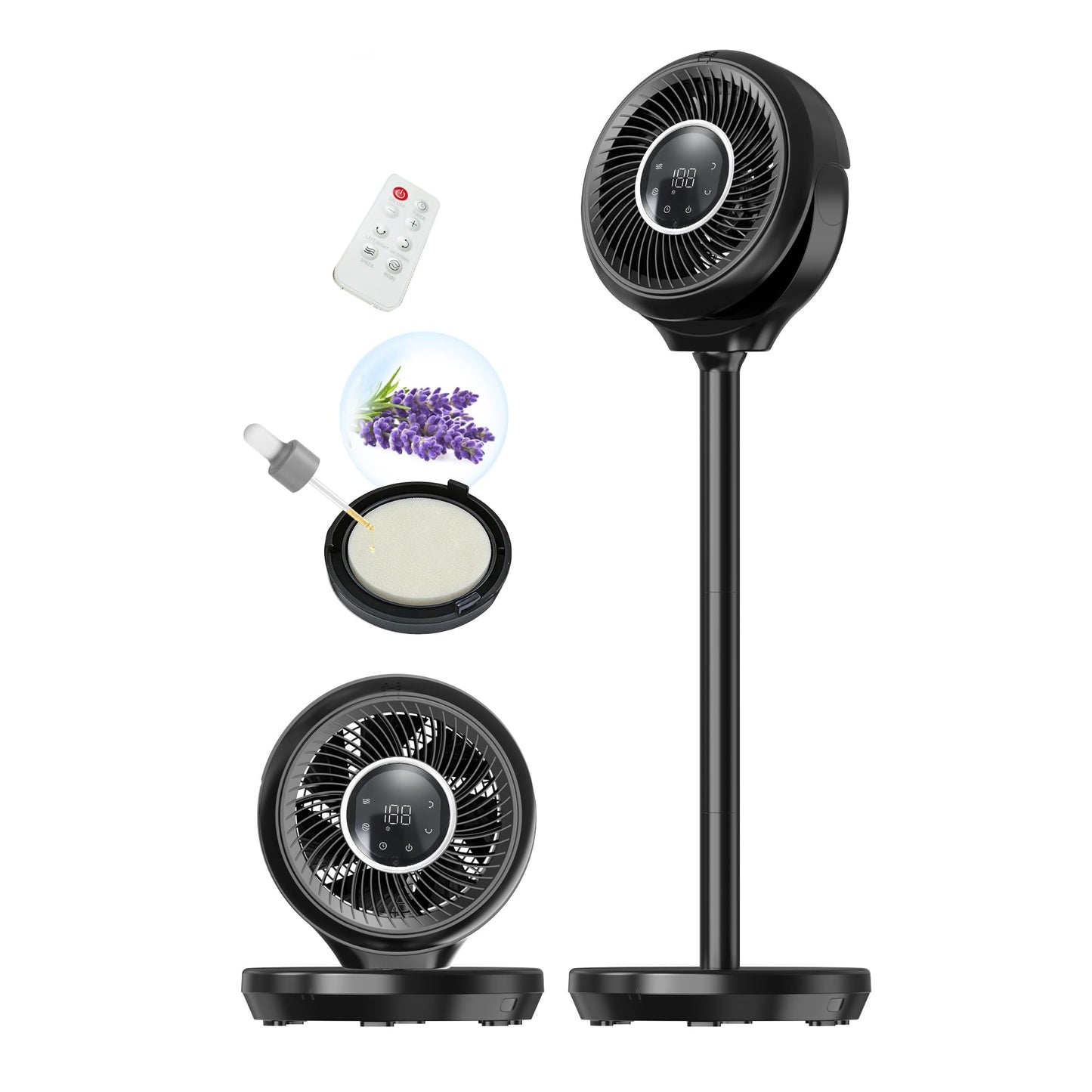 Standing Fan for Bedroom, Omnidirectional 180° Oscillating Quiet Pedestal Floor Fans, 25dB Ultra Quiet DC Cooling Fan Blows Cold Air with Remote, 15 Speed, 3 Modes, 12H Timer, 15-38" Height Adjustable