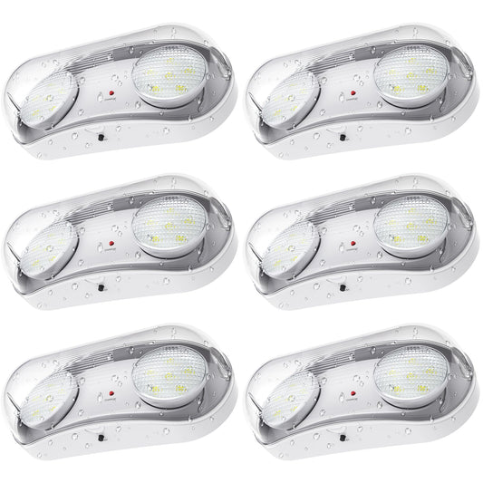 SASELUX Wet Location Rated Outdoor Emergency Light,Waterproof Exterior Led Emergency Lights with Battery Backup,Adjustable Heads,Commercial Hardwired Emergency Lighting,UL Listed,120-347V (6 Pack)