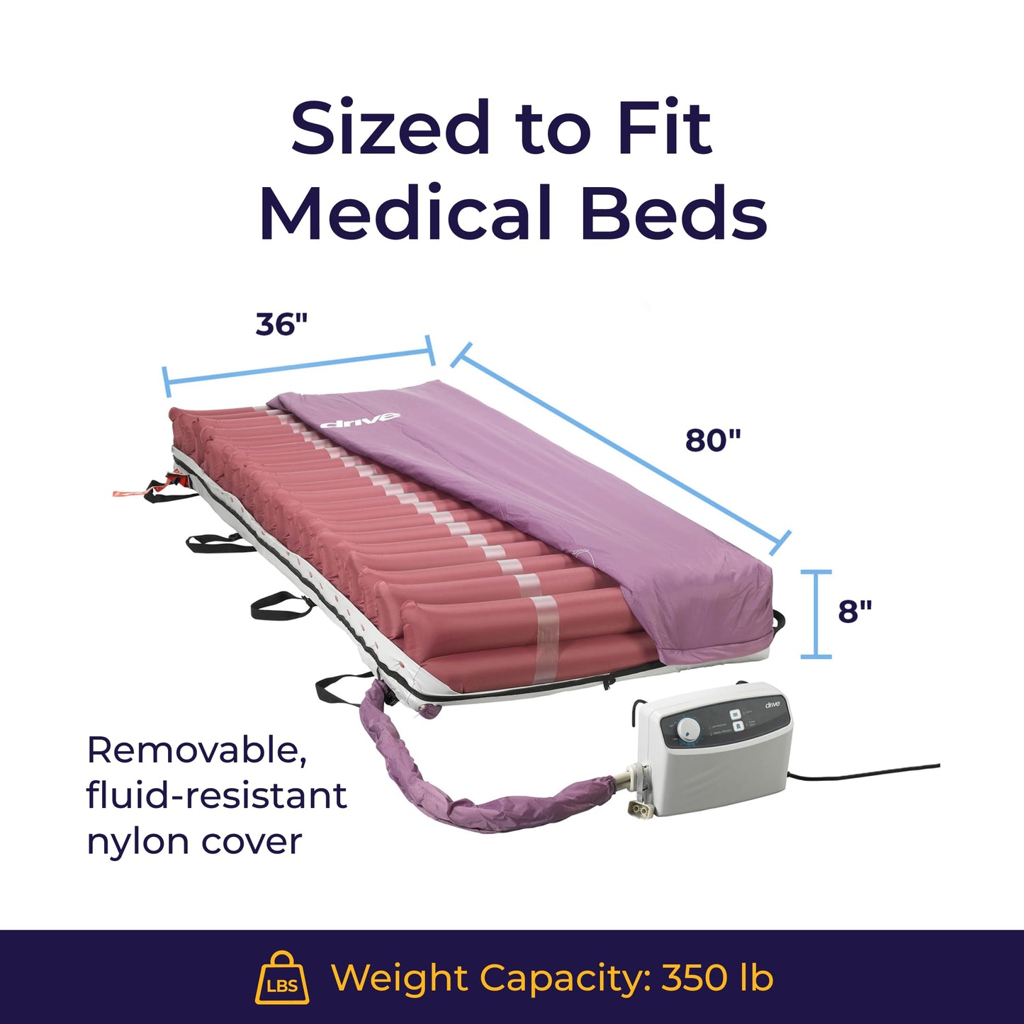 Drive Medical Med-Aire Low Air Loss Mattress Replacement System - Alternating Pressure - Pressure Redistribution Mattress - Moisture Wicking Cover - Home or Facility Use