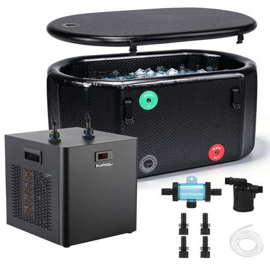 Poafamx 1/2HP Water Chiller + XXL Cold Plunge Tub, Ice Bath Kit with Filter, Hose, Water Pump for Recovery Cold Water Therapy Outdoor Indoor Use