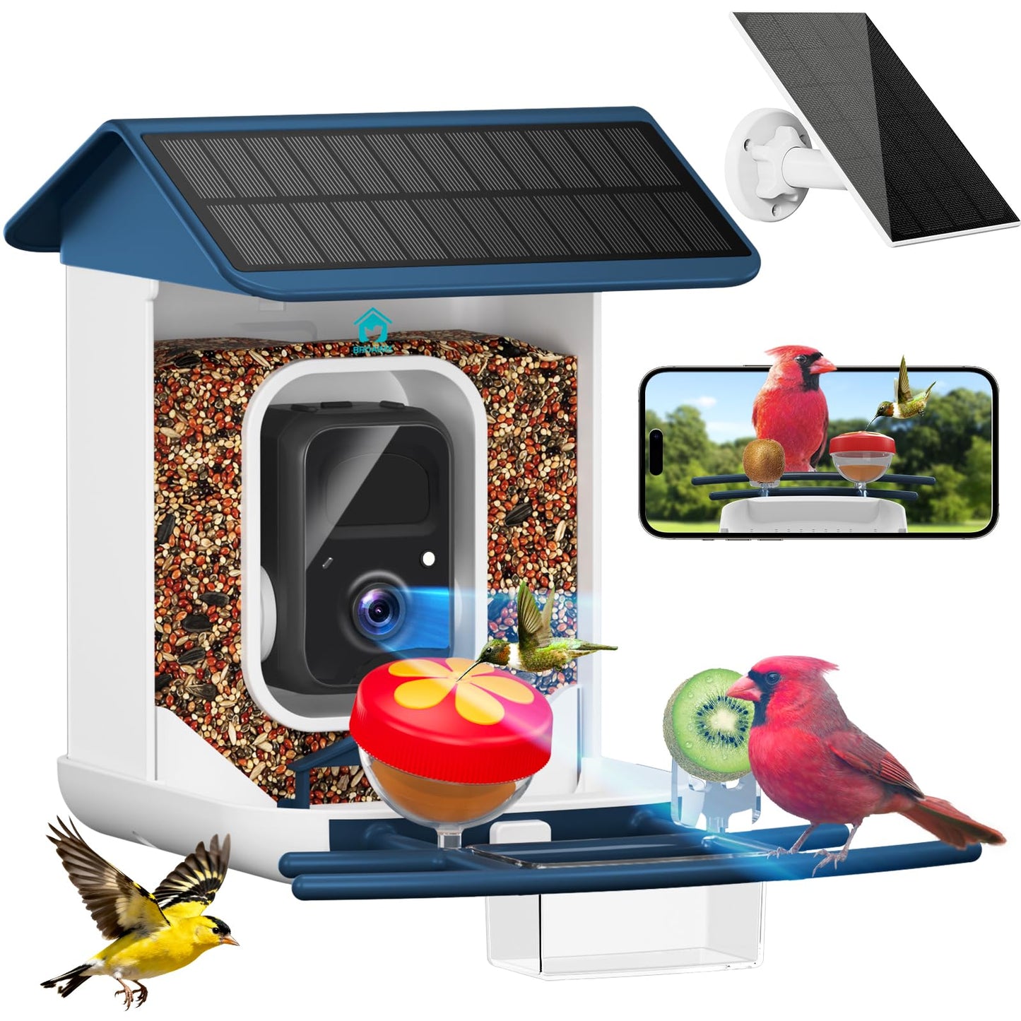 BROAIMX Smart Bird Feeder with Camera-AI Identify 11,000+ Species, 2K HD Auto Capture Birds Video & 64G TF Card, Solar-Powered Wireless Outdoor Design, Birdhouse with Built-in Two-Way Microphone