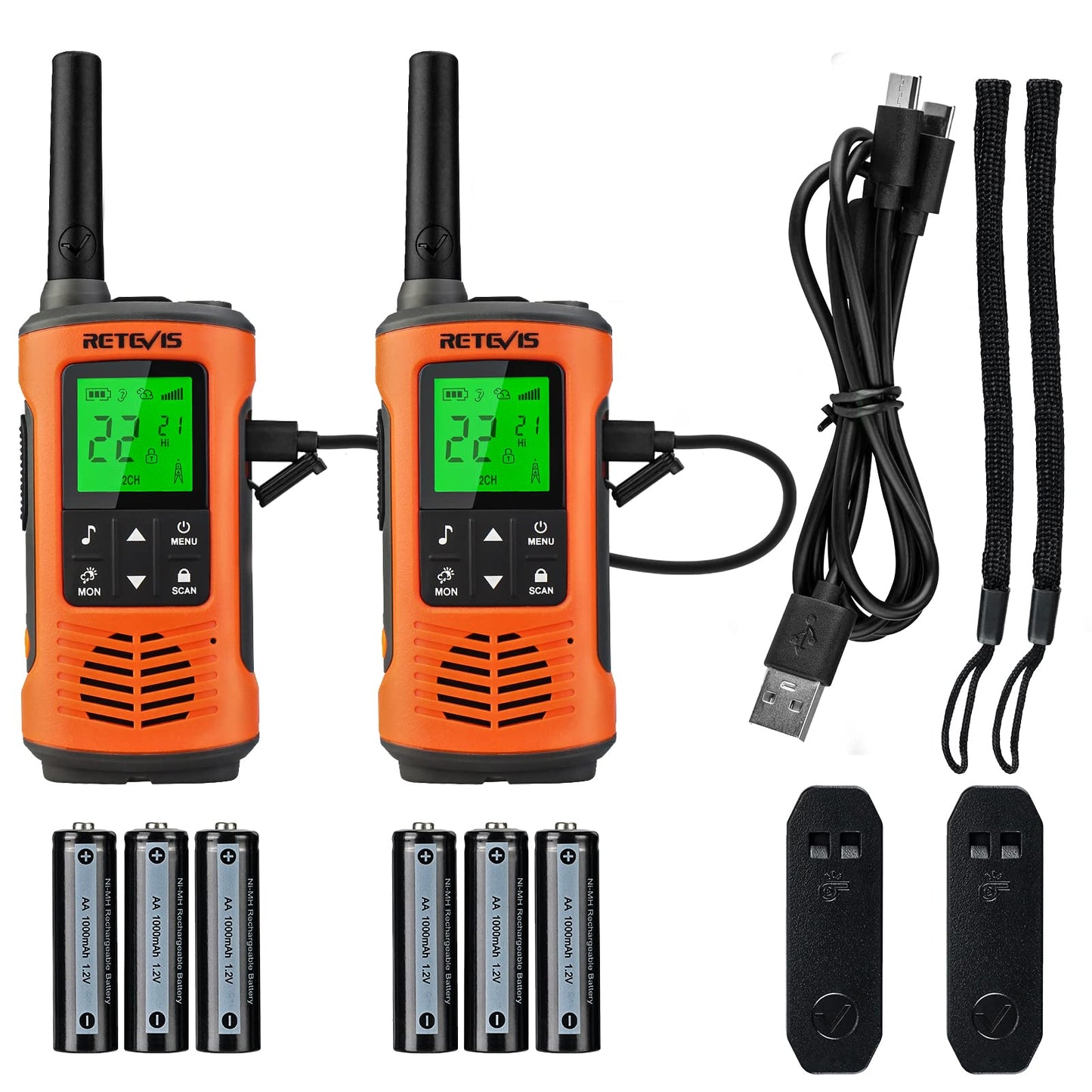 Retevis RT45P Waterproof 2 Way Radio, Long Range Walkie Talkie, IP67, 1000mAh, NOAA Weather Alert, SOS Alarm, USB-C, Rechargeable Two Way Radios for Kitesurfing, Beach 4 Pcs
