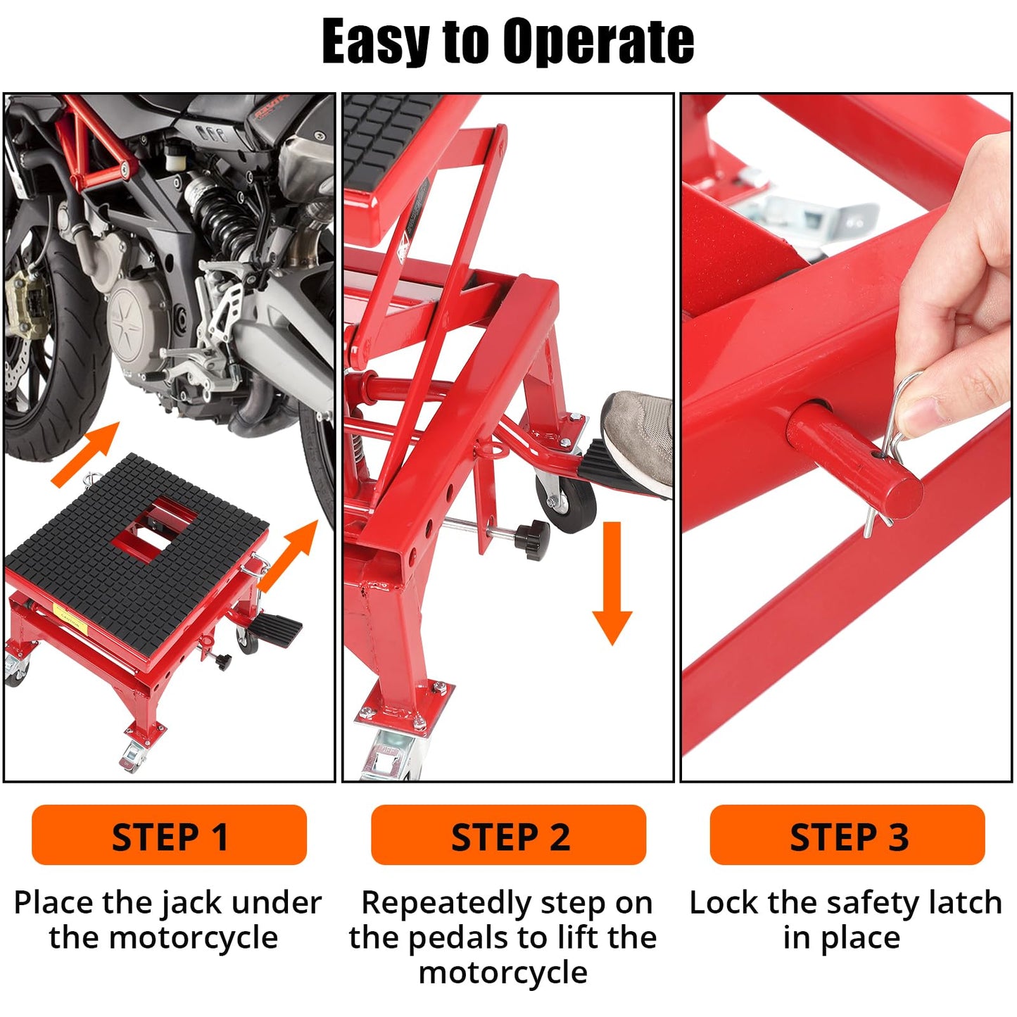 350 Lbs Heavy Duty Hydraulic Motorcycle Lift Jack Table Foot Operated ATV Dirt Bike Scissor Stand with 4 Wheels, Hydraulic Scissor Jack Lift Hoist Stand for Motorcycle ATV UTV Powersports