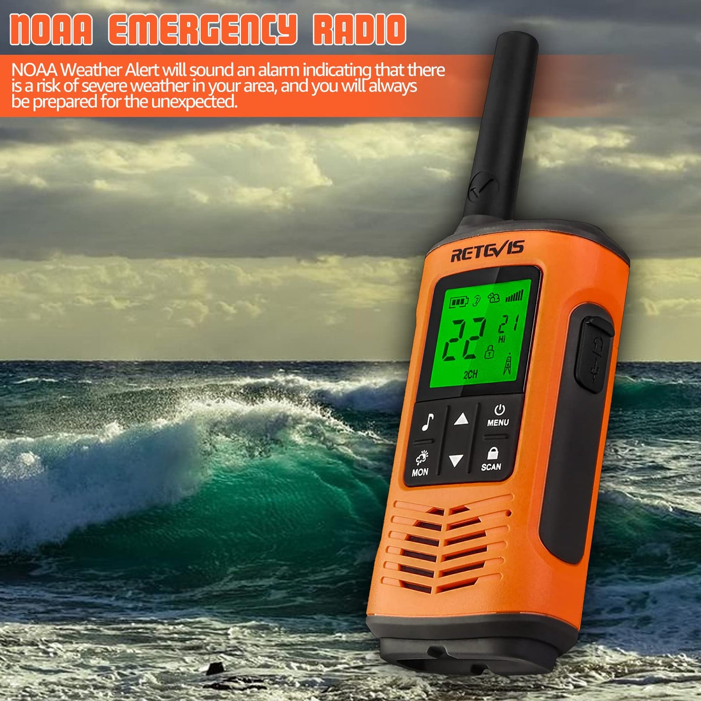 Retevis RT45P Waterproof 2 Way Radio, Long Range Walkie Talkie, IP67, 1000mAh, NOAA Weather Alert, SOS Alarm, USB-C, Rechargeable Two Way Radios for Kitesurfing, Beach 4 Pcs