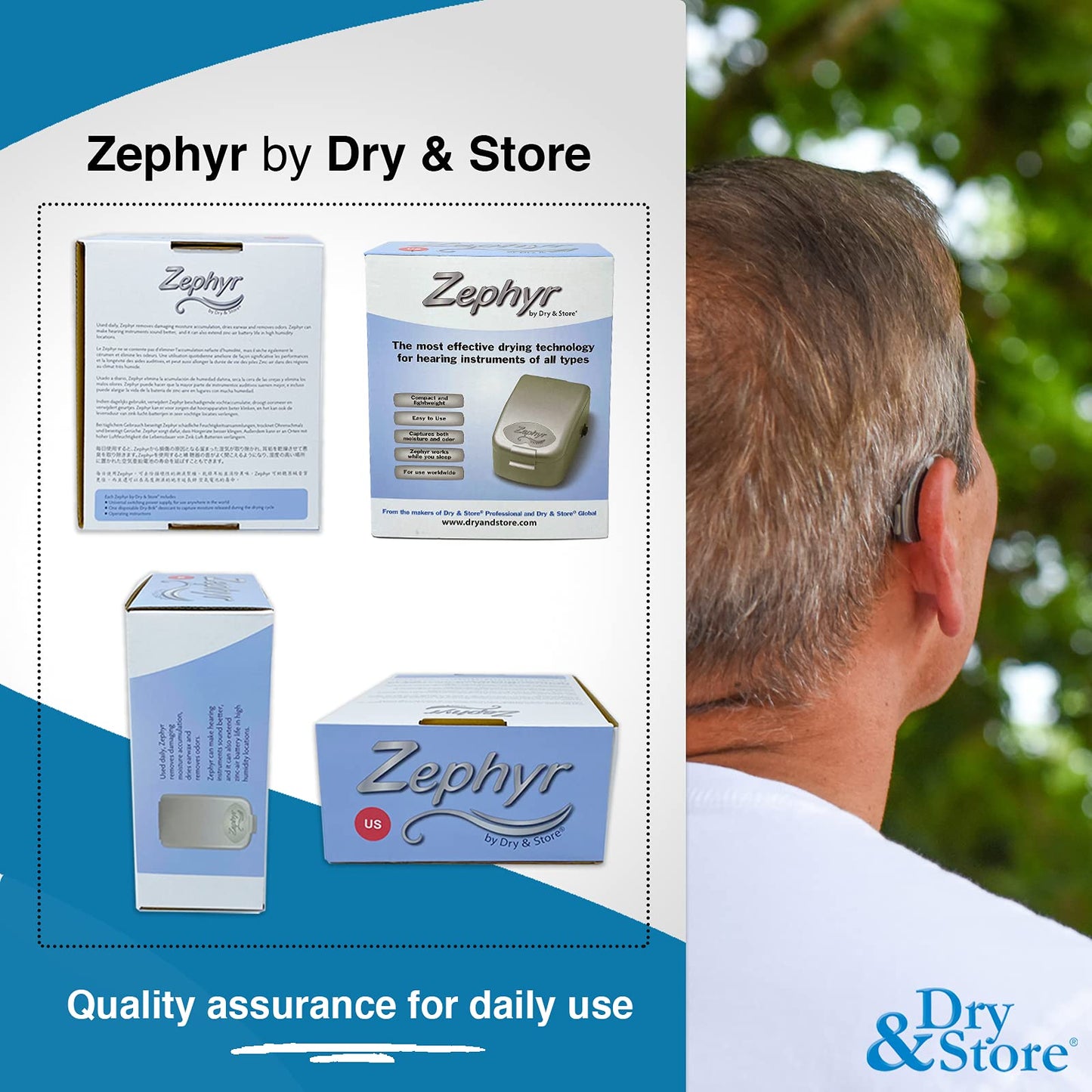 Zephyr by Dry & Store Hearing Instrument Dryer/Dehumidifier | for Care and Maintenance of Hearing Aids | Cochlear Processors | in-Ear Monitors