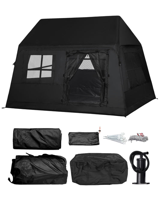 3-4 Person Inflatable Camping Tent Blow Up Hand Pump Easy Setup Waterproof Inflatable Cabin Portable Air Tent for Camping Family Tent for Backpacking Hiking