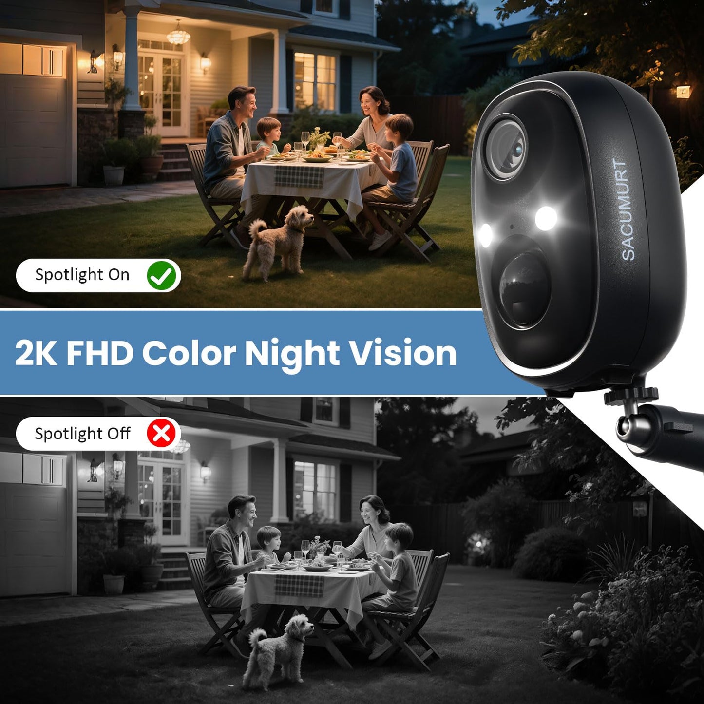 WiFi Cameras for Home Security, Free Cloud Storage, Solar Powered Security Cameras Wireless Outdoor, Outdoor Camera Wireless, Works with Alexa & Google Home, Smart Detection, 2K HD, 2-way talk, 4 Pack