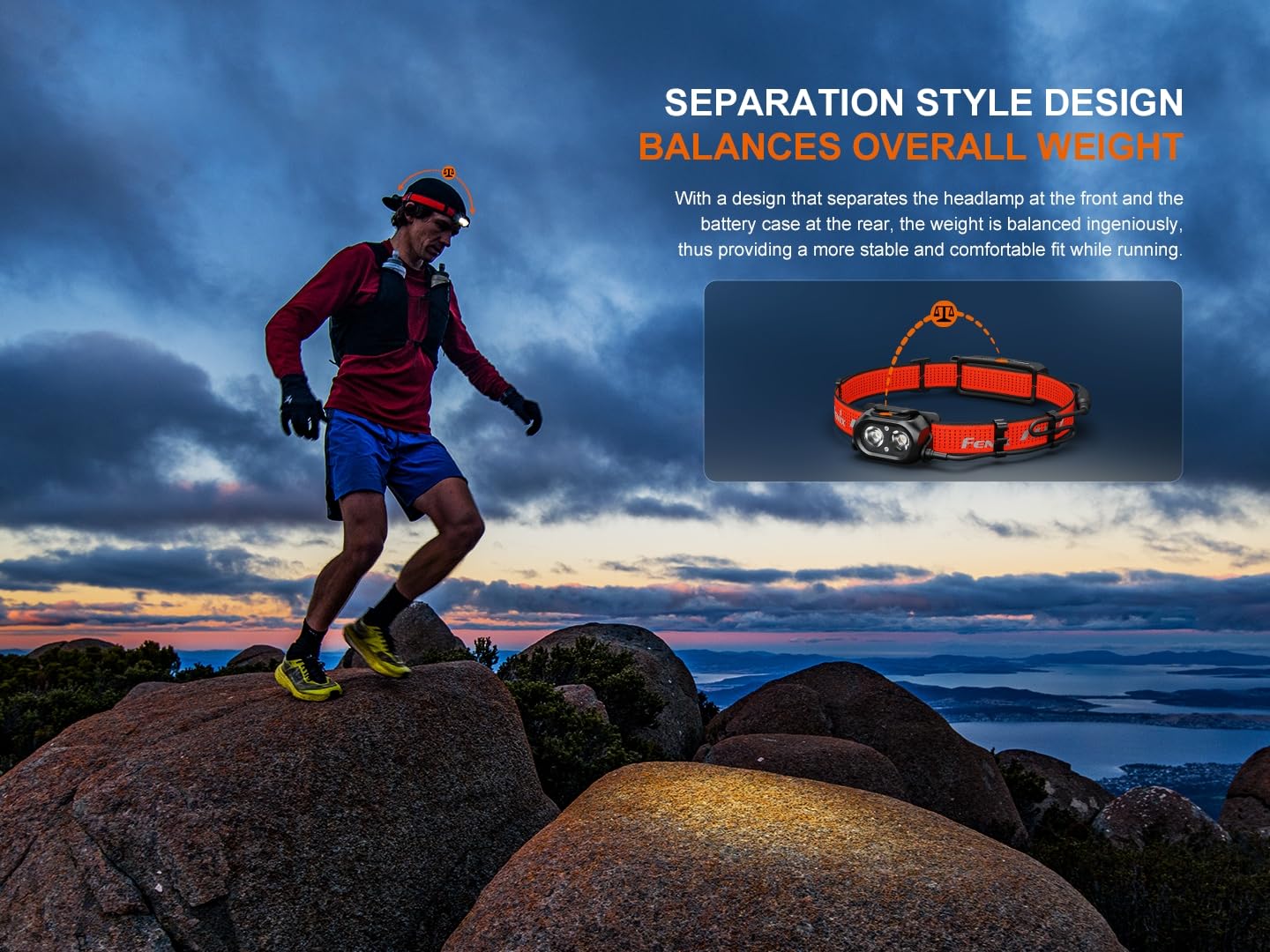 Fenix HP12R-T USB-C Rechargeable 1300 Lumen White/red LED Trail Running headlamp with EdisonBright USB Charging Cable (Black)