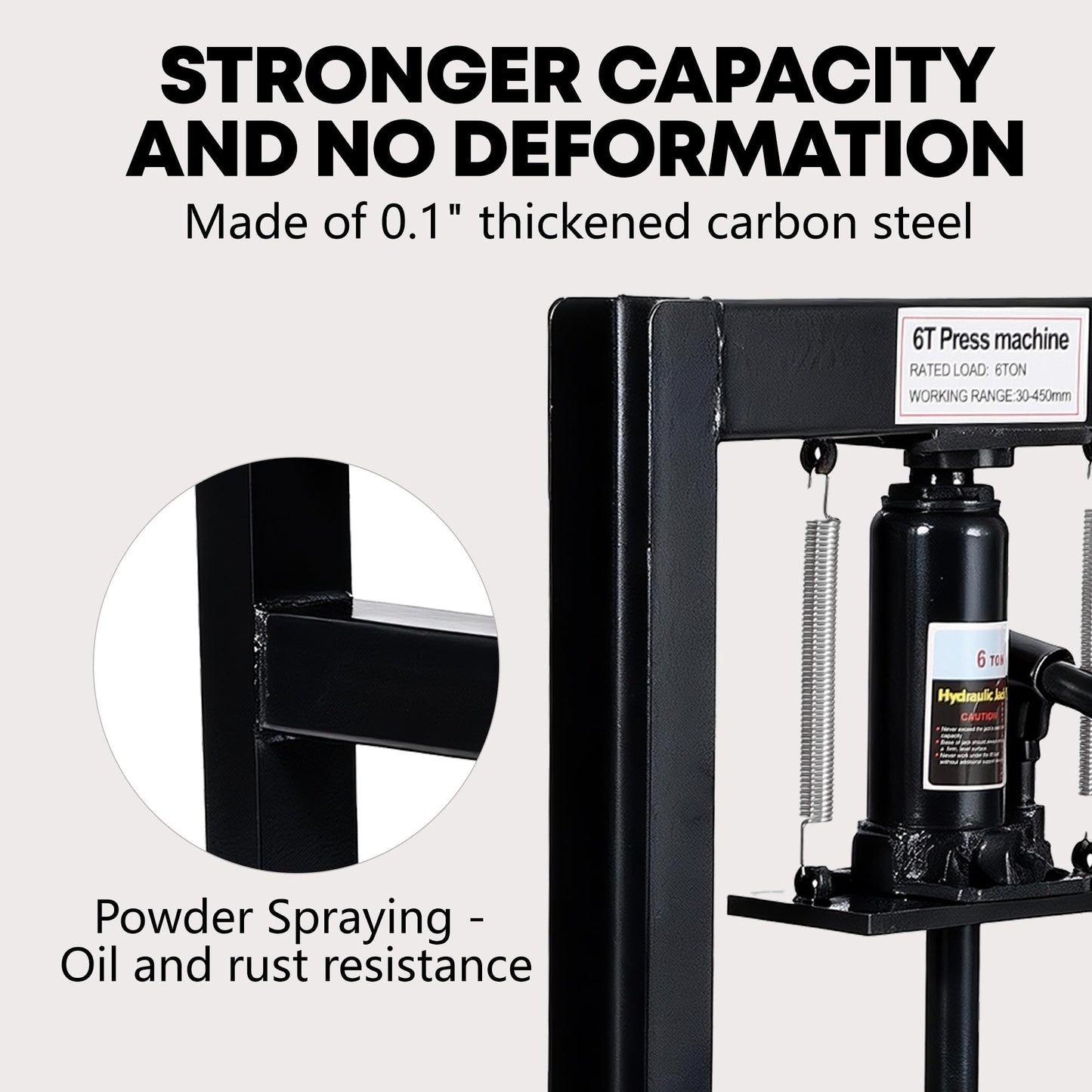 6 Ton Hydraulic h-Frame Shop Press, Heavy Duty Press with Adjustable Table & Stamping Plates for Auto Repair, Garage, Metalworking, Industrial Use - Black