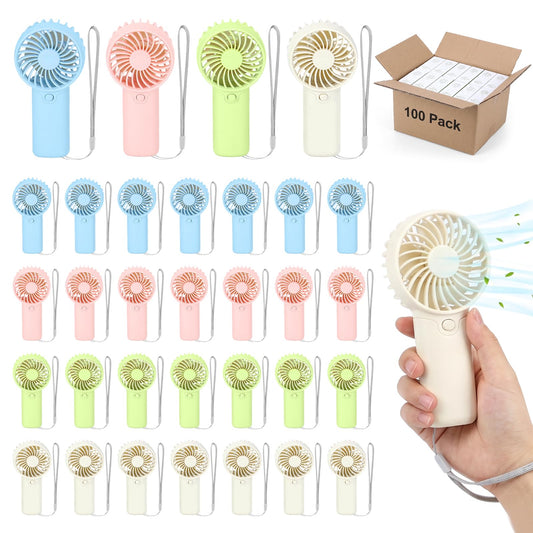 KaGrbves 100Pcs Mini Portable Handheld Fan Bulk, Cute Small Personal Cooling Fan for Wedding Baby Shower Birthday Travel Beach Indoor Outdoor Summer(Battery Not Included)(Colorful)
