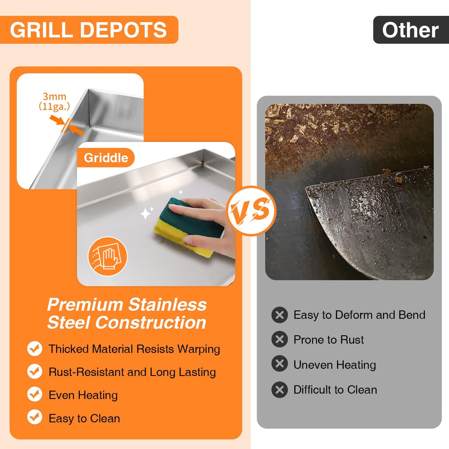 GRILL DEPOTS Gas Grill Griddle Combo with 3 Burners - Propane Grill on Cart - Stainless Steel 30,000 BTU -Camping Grill with 2 Foldable Tables, Cover - Outdoor Cooking Station for BBQ Backyard