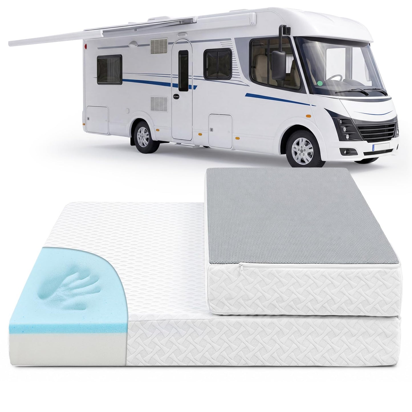 Novabright 1/3 Folding RV Short Queen Mattress, 6 Inch Bifold Memory Foam Mattress with High Resilience Support, Breathable Cover & Zipper Non-Slip Bottom, Certified Safety Foam for RV Camper Trailers