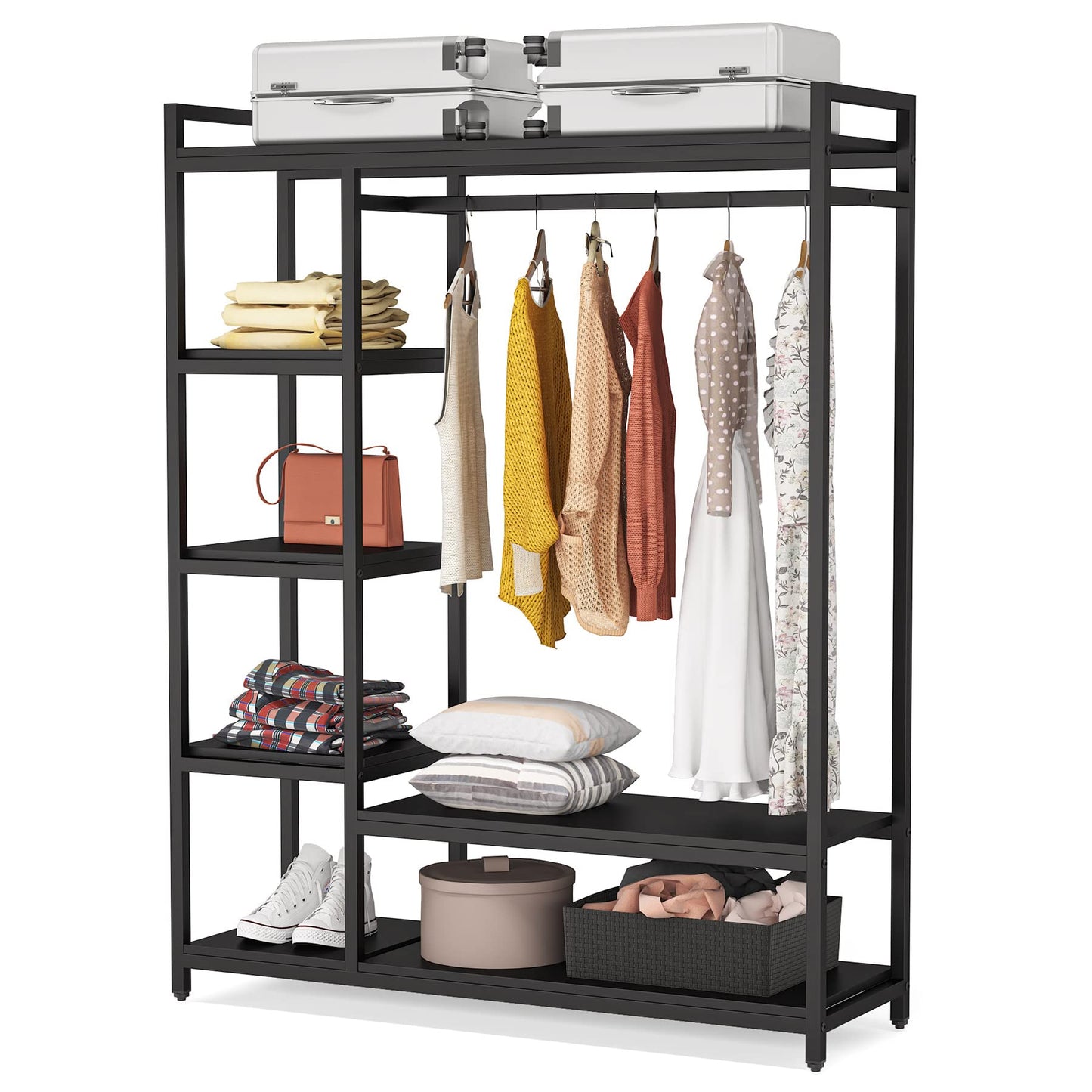 LITTLE TREE Heavy Duty Garment Rack, Portable Closet Wardrobe, 5-Tier Metal Shelving Clothing Rack, Freestanding Closet Organizer, Max Load 250 lb